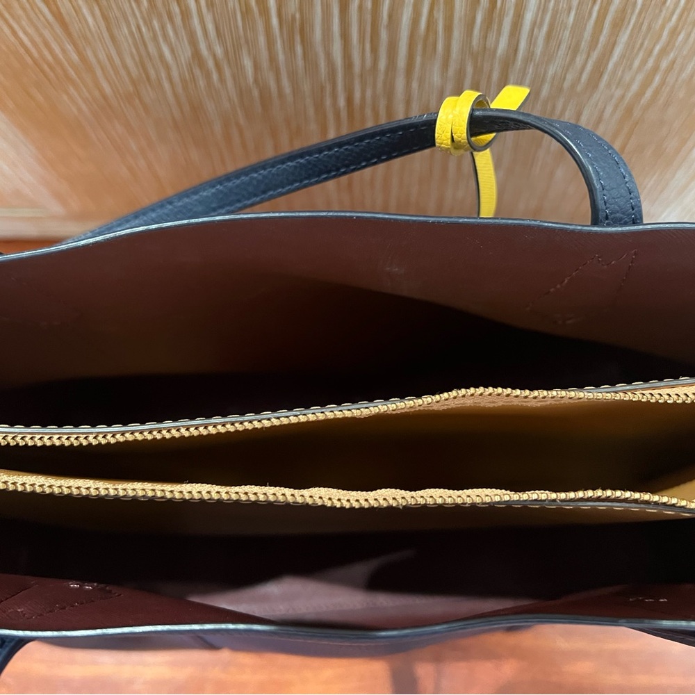 Tory Burch Yellow and Blue Tote Bag with Structured Design